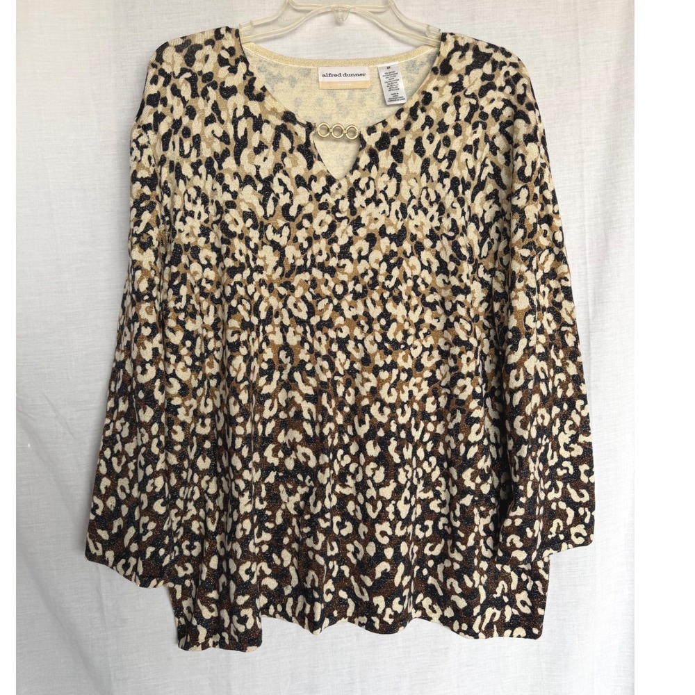 Alfred Dunner Leopard Print Metallic Office Career Neutral Casual‎ Knit Plus 2X